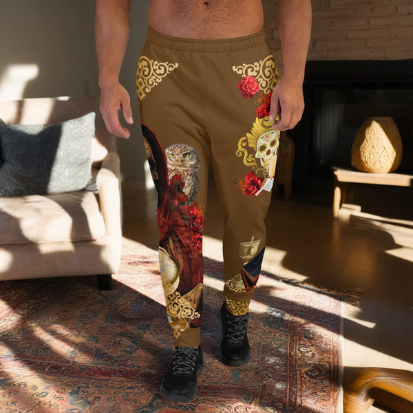 "Santa Muerte Roja Joggers - A fusion of spirituality and style from Cosmovisions."